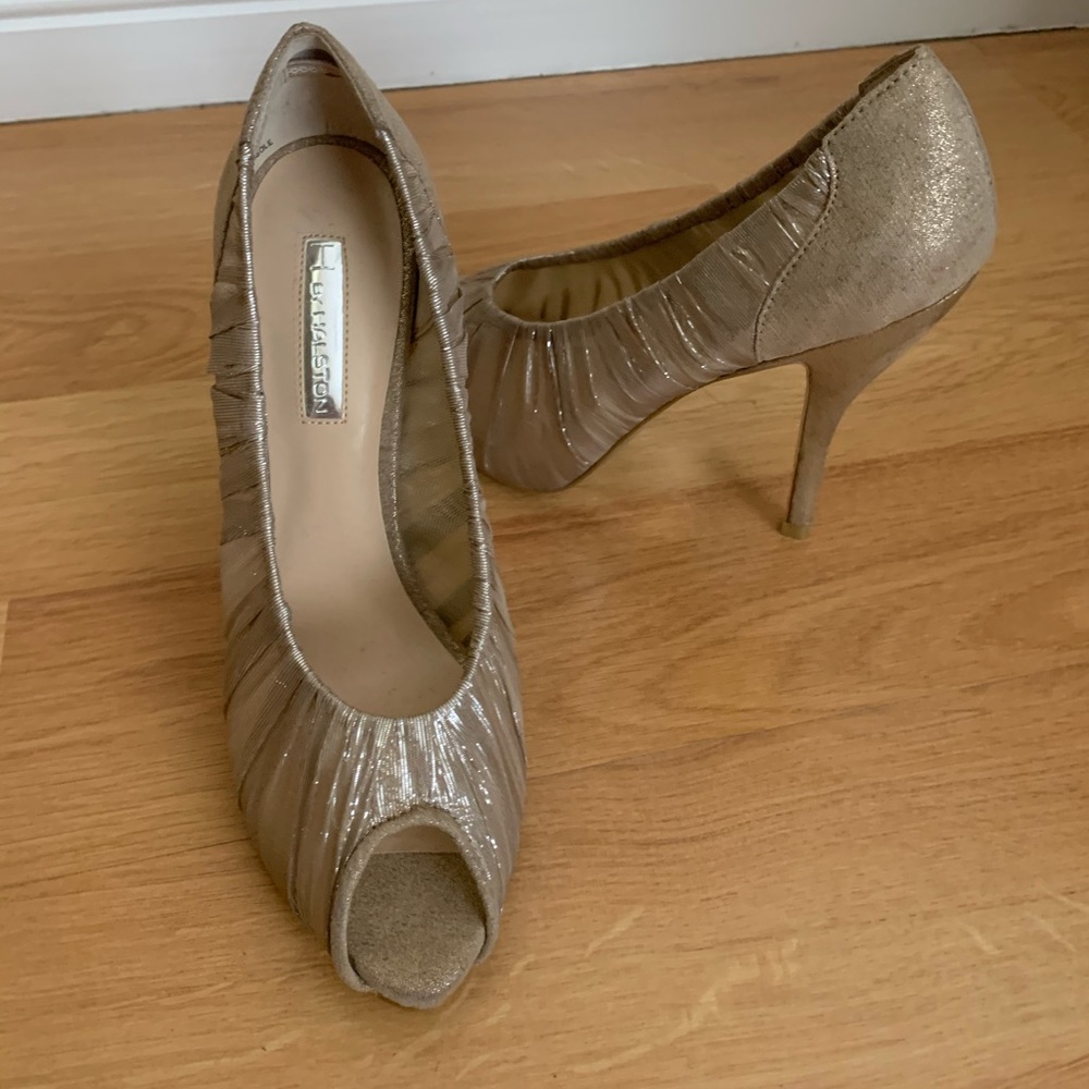 Halston Gold Peep Toe Stiletto